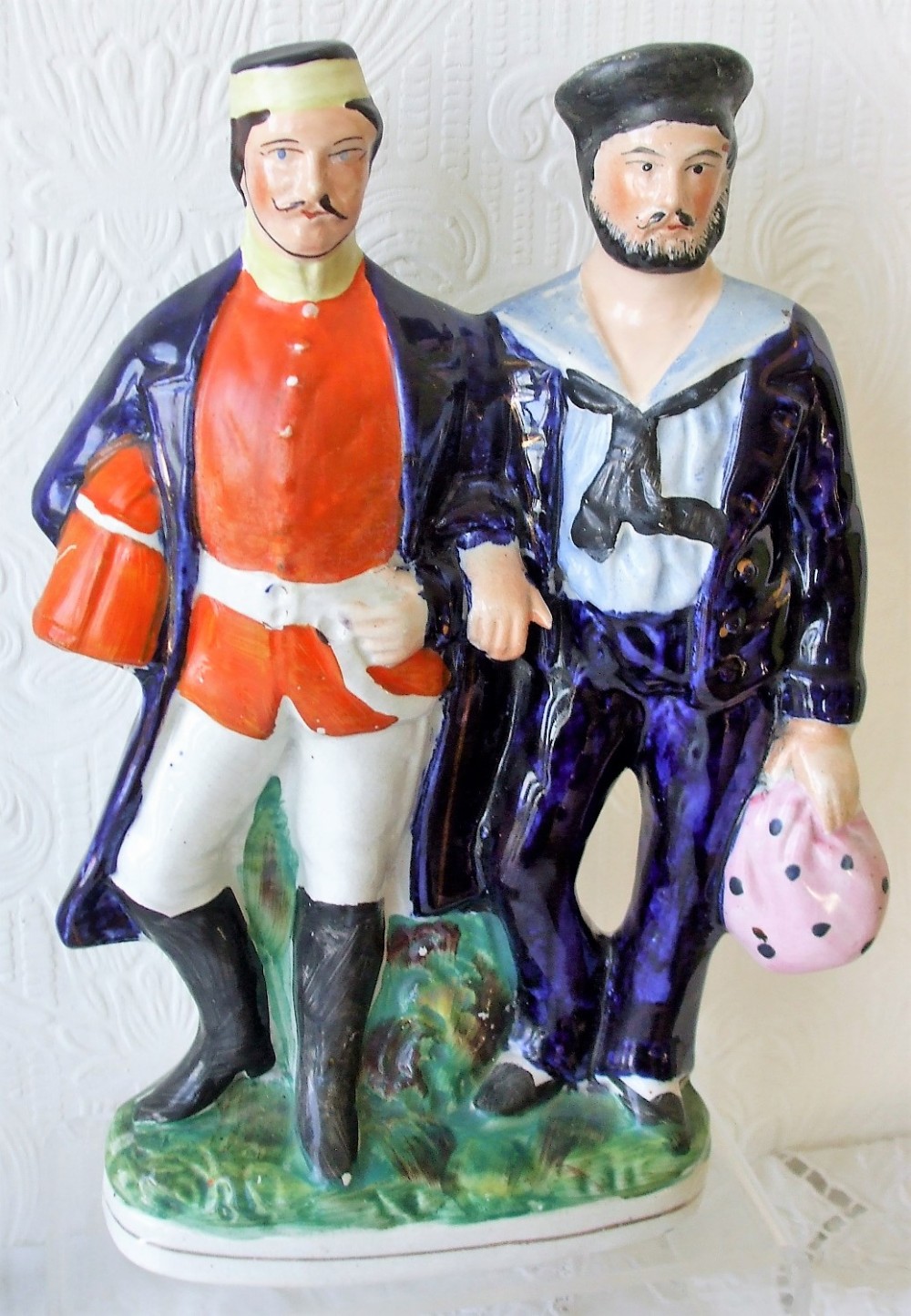 Antique English Victorian Staffordshire Pottery Figure Group ~ 