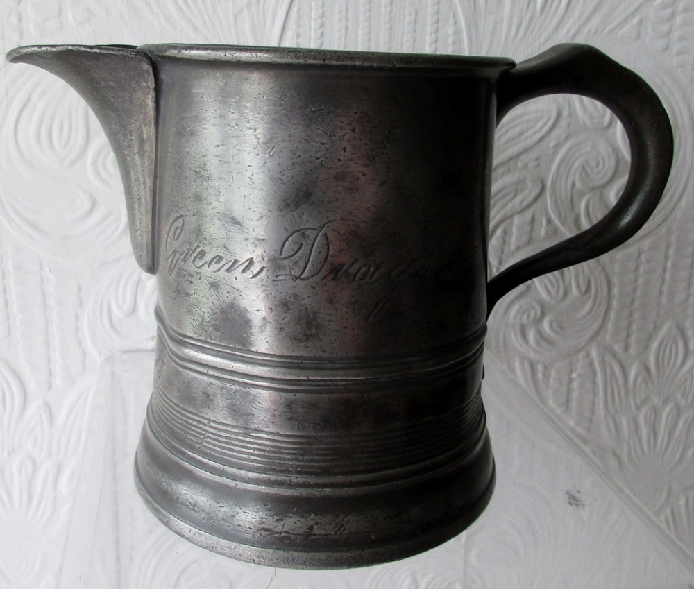 Antique English Victorian Pewter Pint Tavern Jug ~ Green Dragon ~ Brighton
