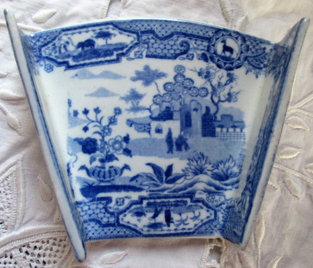 Antique English Georgian Blue and White Transfer Pottery Asparagus Server