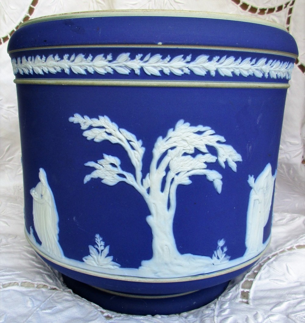 Antique English Victorian Blue Jasperware Jardiniere ~ William Adams & Sons