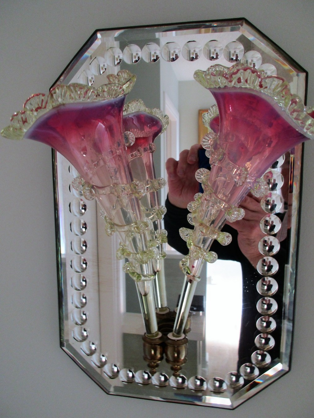 Antique English Victorian Wall Mirror with Flutes
