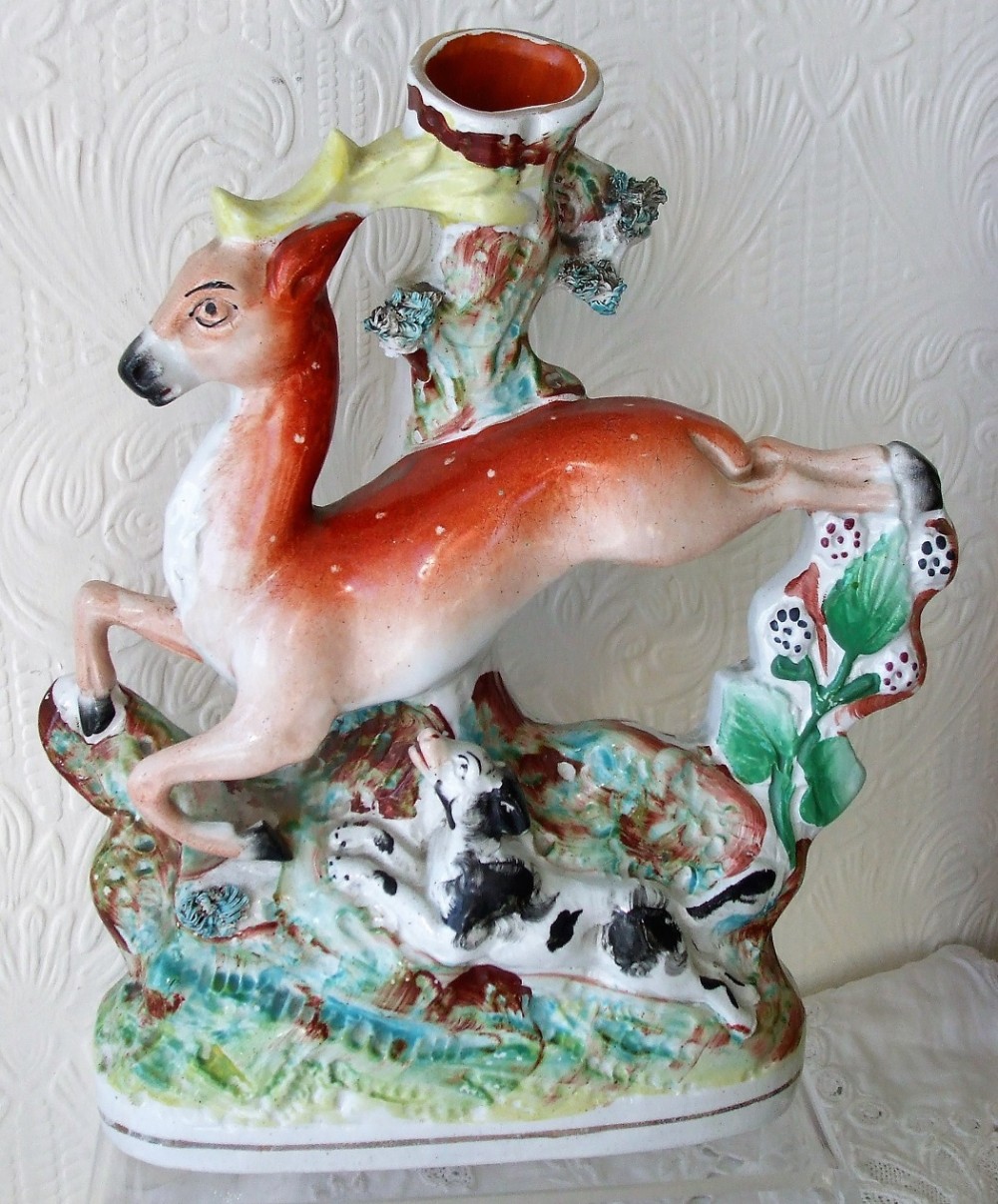 Antique English Victorian Staffordshire Pottery Spill Vase ~ 