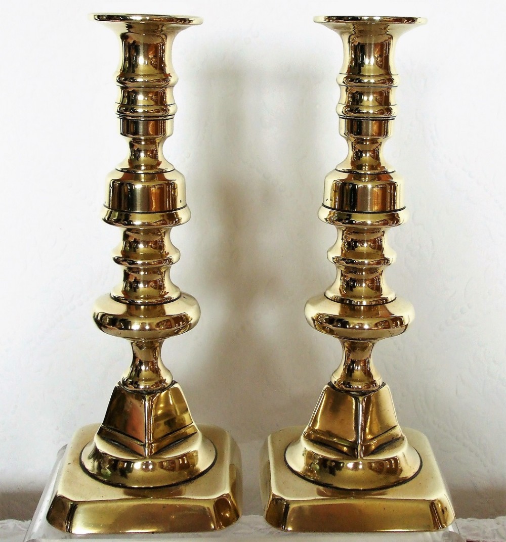 Pair of Antique English Victorian Brass Candlesticks