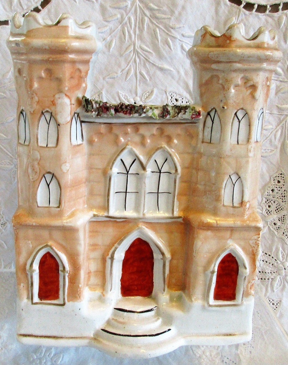 Antique English Victorian Staffordshire Pottery Gothic Castle