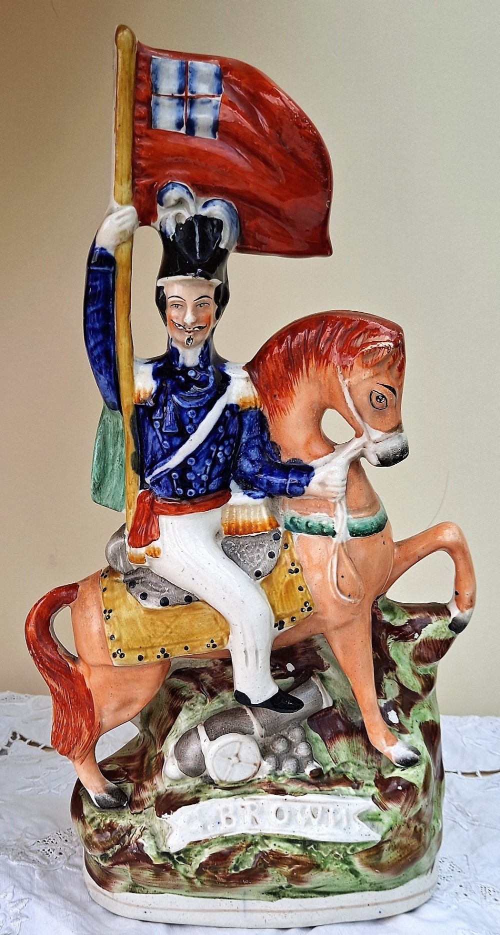 Antique English Victorian Staffordshire Pottery Portrait Figure ~ General Sir George Brown P C149 ~ H 51 P