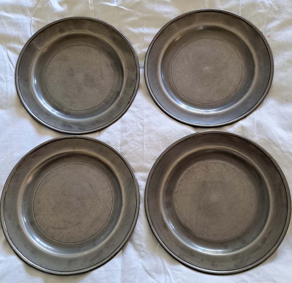 Set of 4 Antique English Georgian Pewter Plates