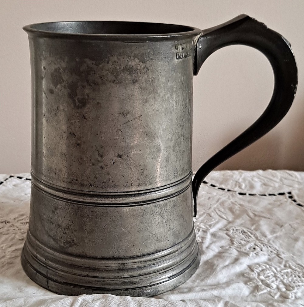 Antique English Georgian Pewter Quart Mug ~ James Yates 