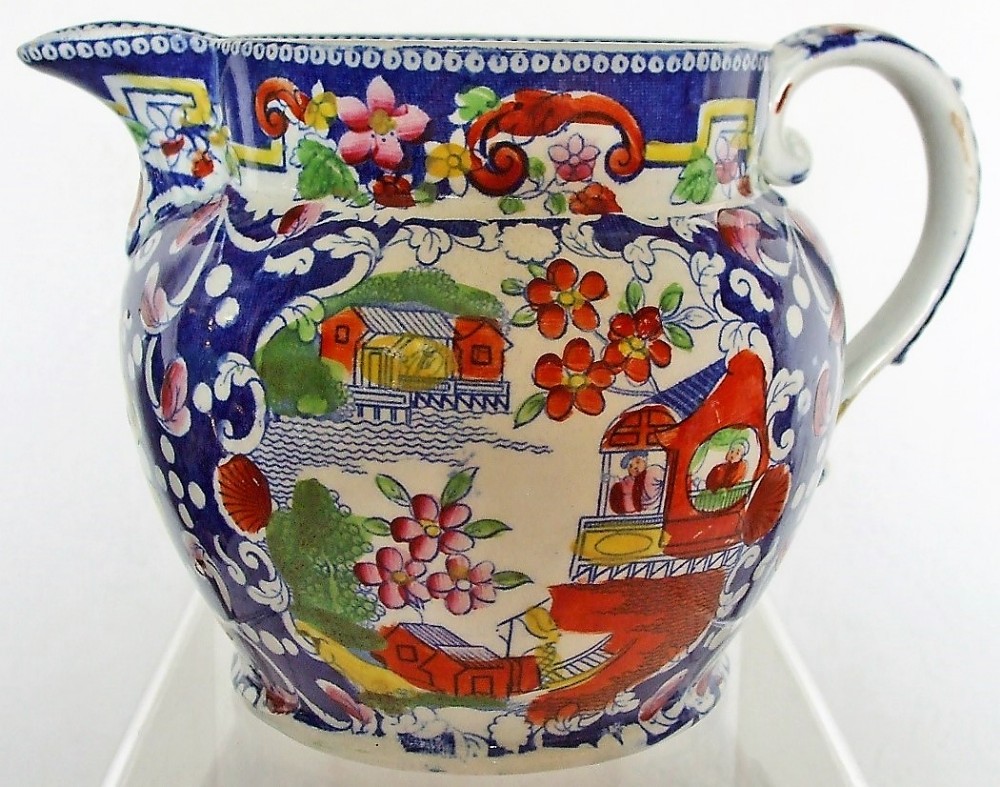 Antique English Georgian Chinoiserie Transfer Printed Quart Jug ~ Baggerley & Ball