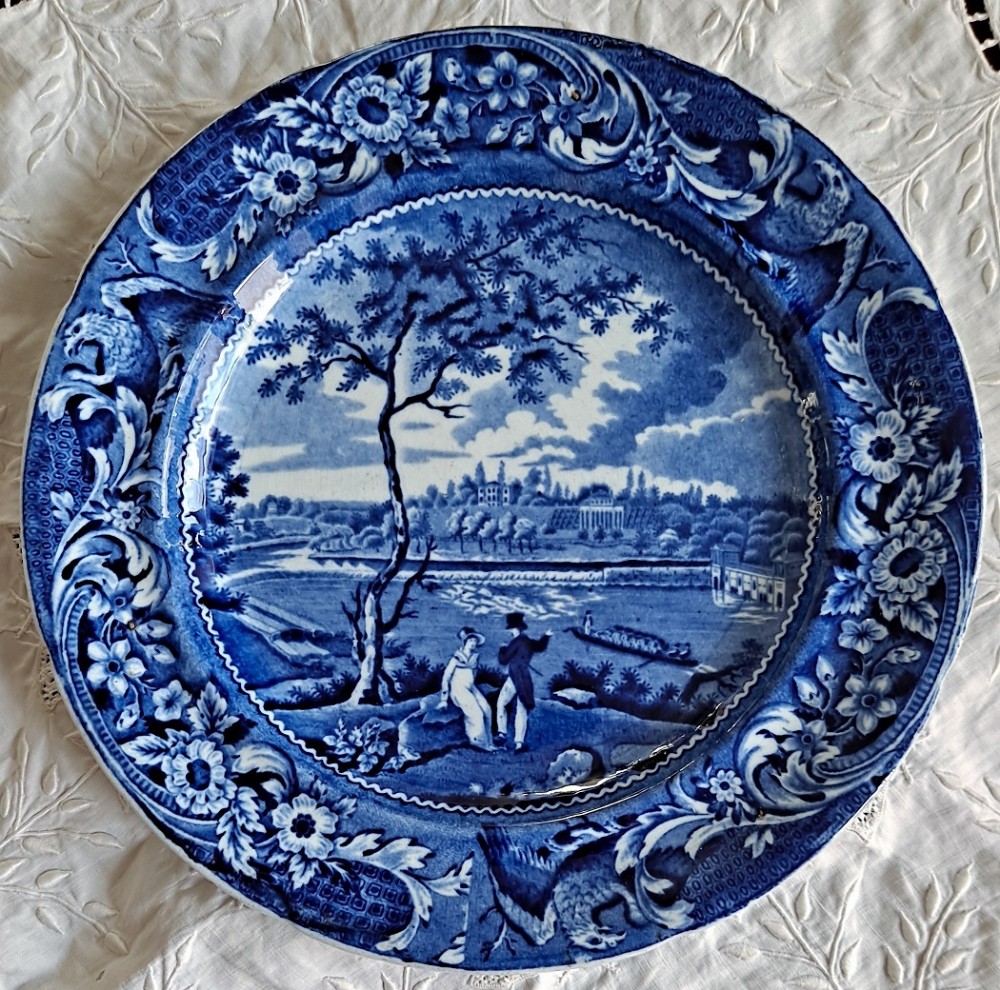 Antique English Georgian Blue and White Transfer Plate ~ 
