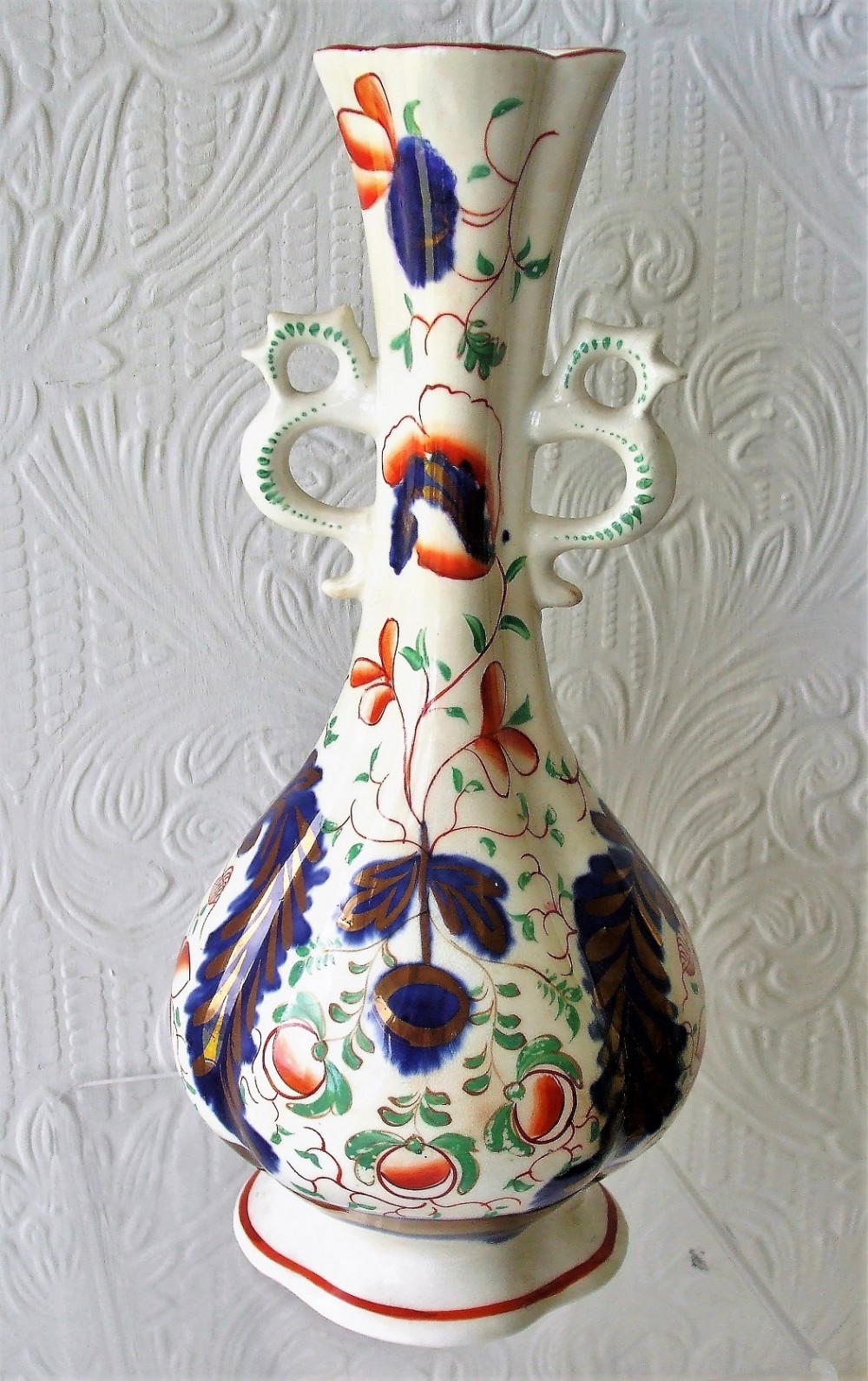 Antique Victorian Gaudy Welsh Vase ~ Unidentified Pattern