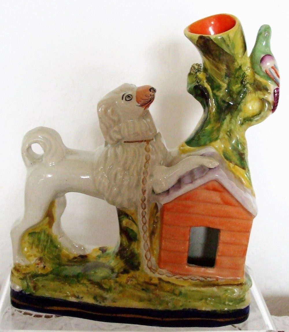 Victorian Staffordshire Pottery Poodle Spill Vase