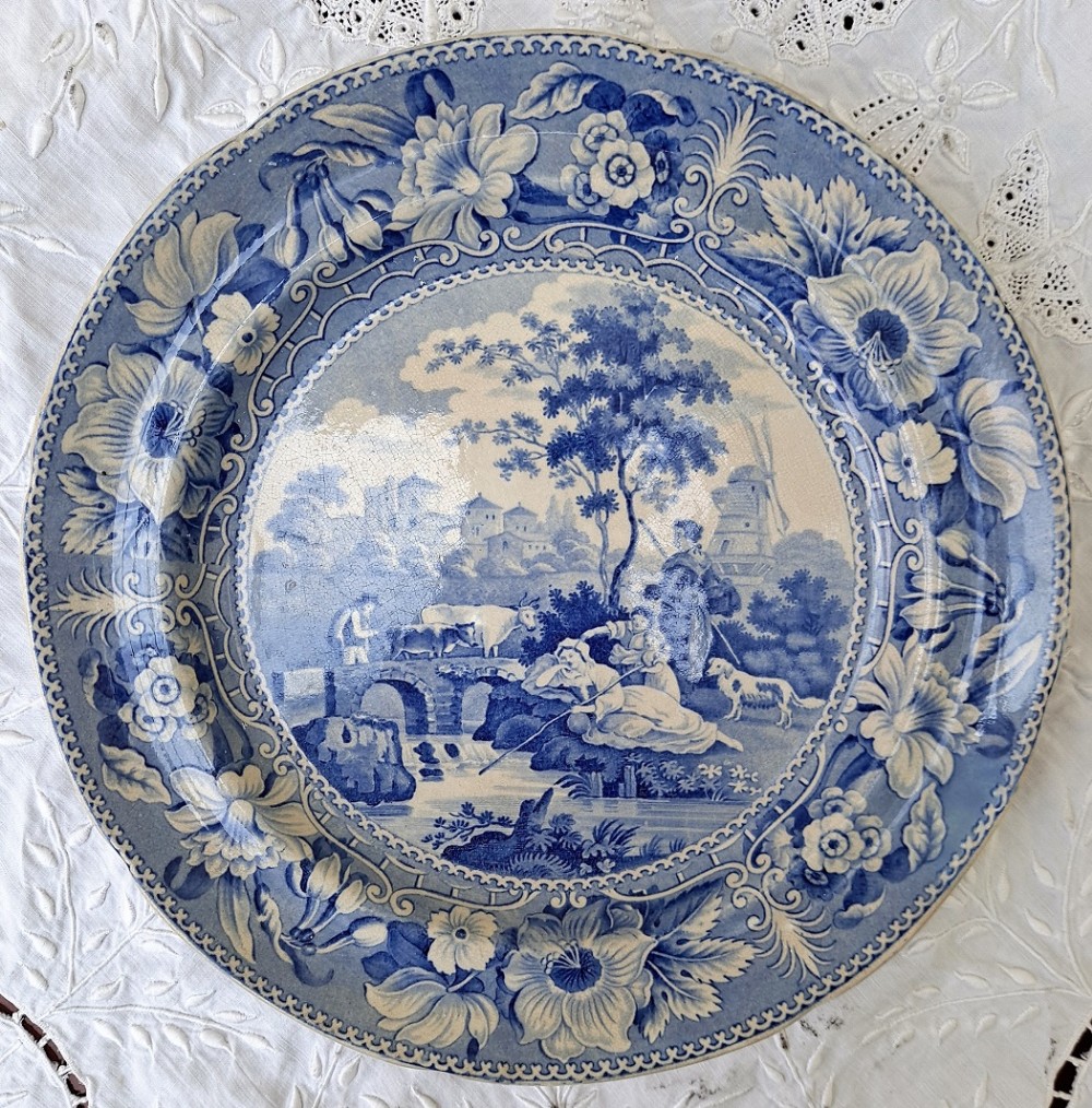 Antique English Georgian Blue and White Transfer 