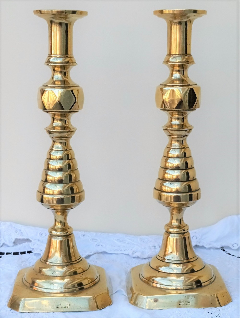 Pair of Antique English Victorian Brass Candlesticks