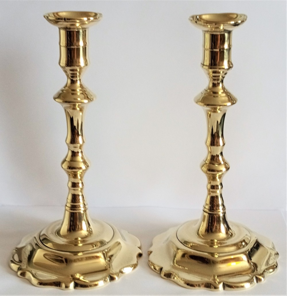 Pair of Antique English Georgian Brass Candlesticks ~ Edward Kendrick