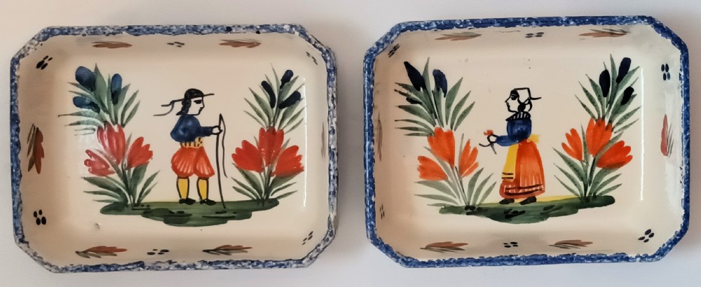 Pair of Antique HB Quimper French Faience Dishes