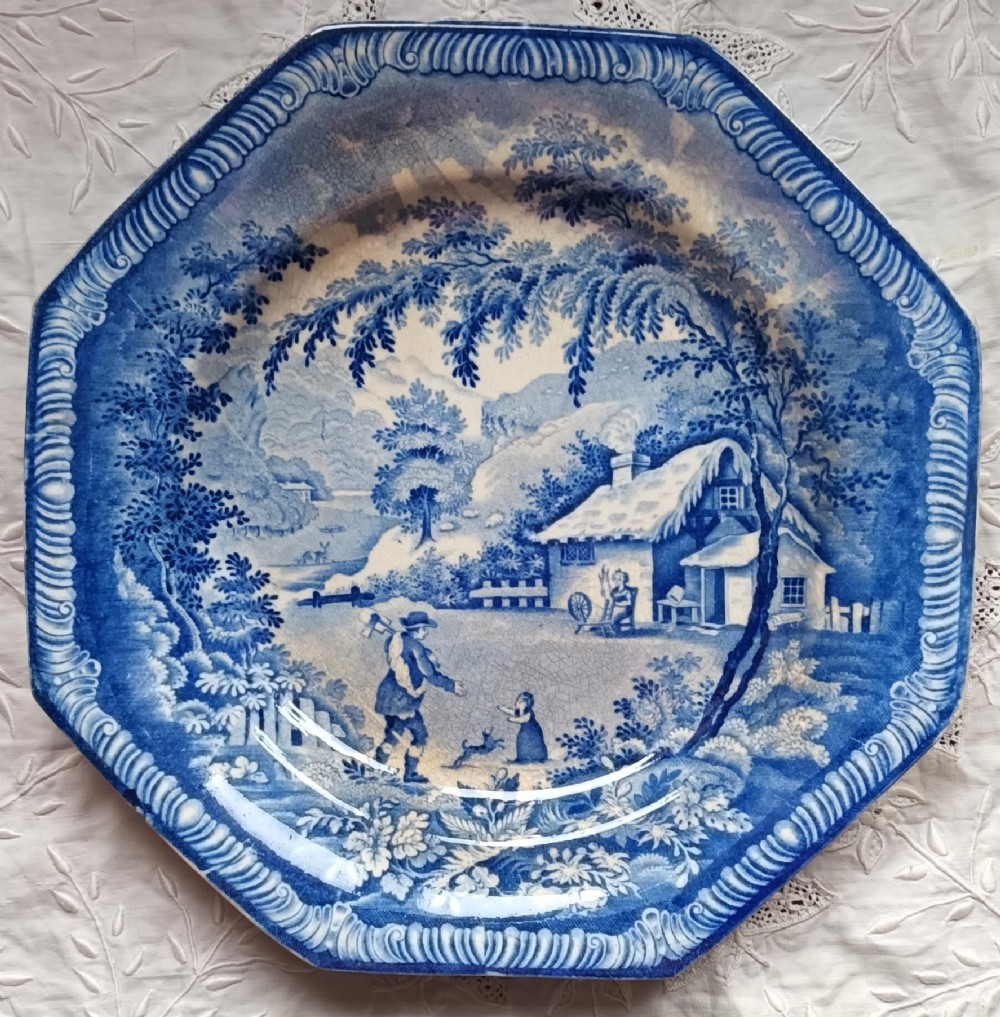 Antique English Georgian Blue and White Transfer 