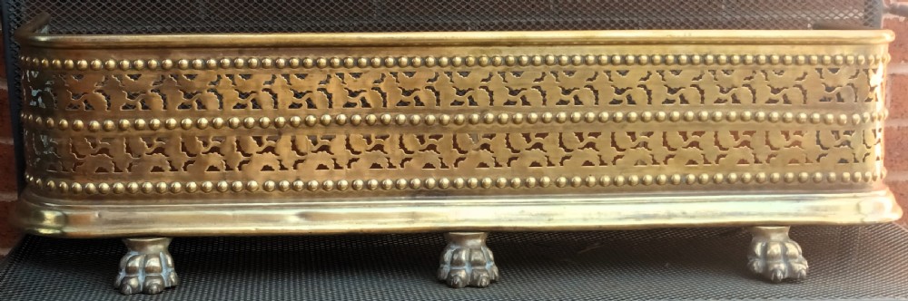 Antique English Victorian Pierced Brass Fender
