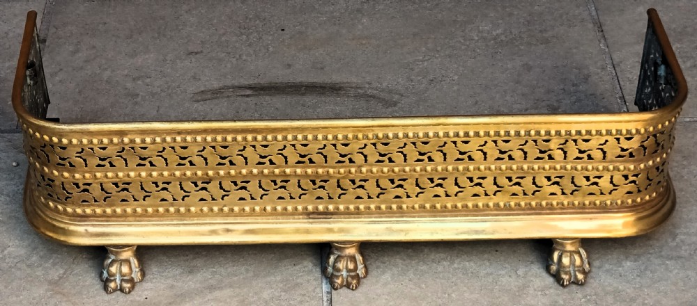 Antique English Victorian Pierced Brass Fender View V