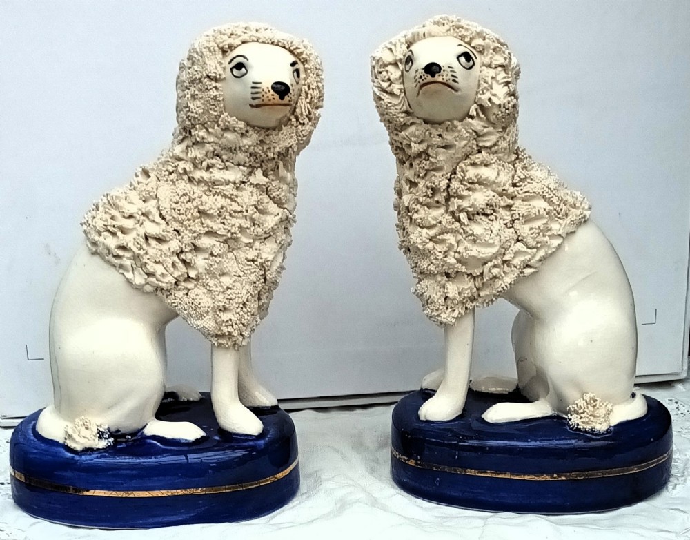 Pair of Antique Victorian Staffordshire Seated Poodles