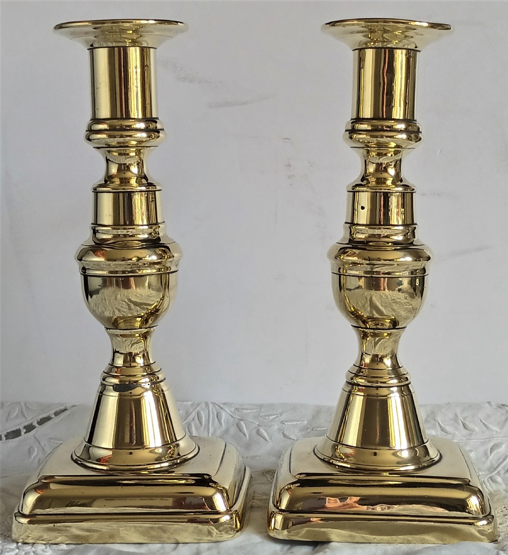 Pair of Antique English Victorian Brass Candlesticks