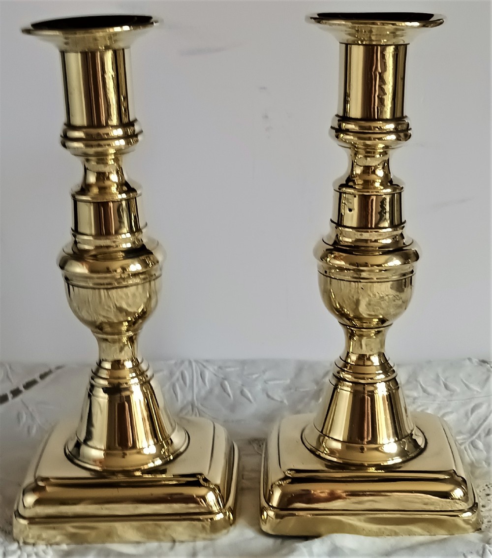 Pair of Antique English Victorian Brass Candlesticks View II