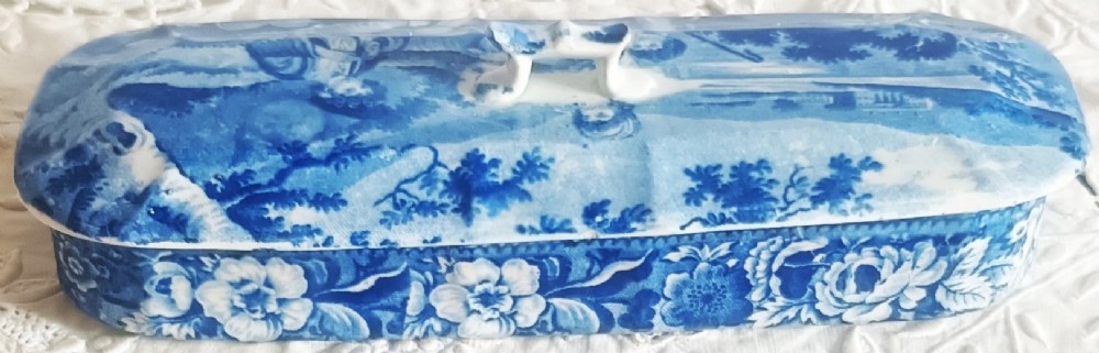 Antique English Georgian Blue and White Transfer Ware Toothbrush Box View V