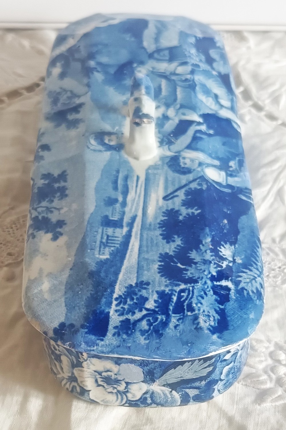 Antique English Georgian Blue and White Transfer Ware Toothbrush Box View VI