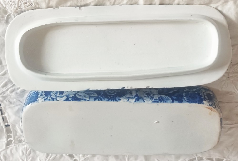 Antique English Georgian Blue and White Transfer Ware Toothbrush Box View VII