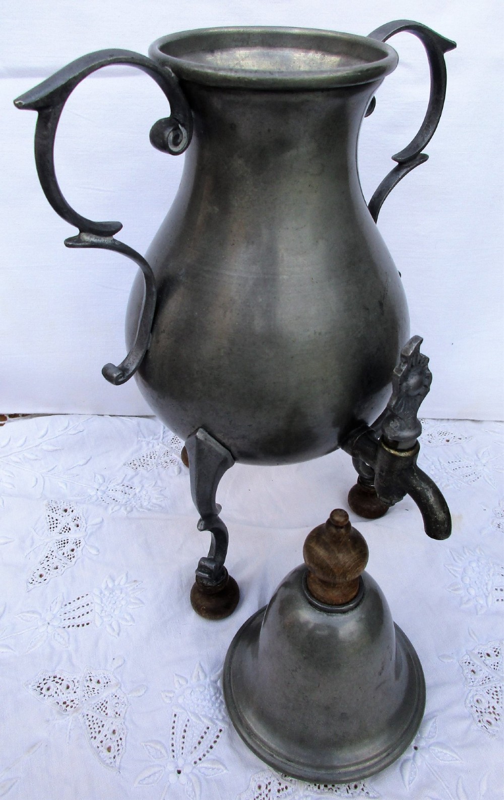 Antique English Victorian Pewter Coffee Urn View V
