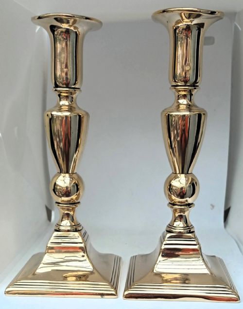 Pair of Antique English Georgian Brass Candlesticks