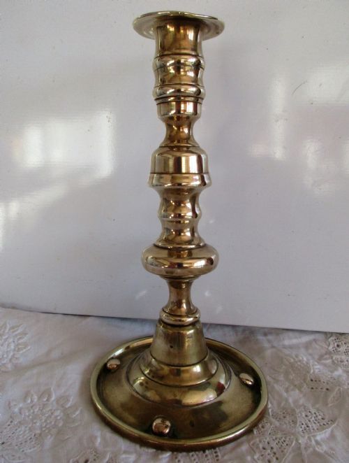Antique English Victorian Brass "Arts and Crafts" Candlestick