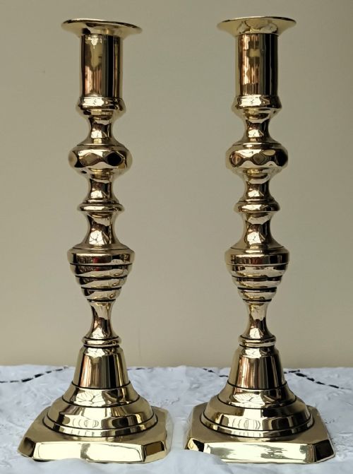 Pair of Antique English Victorian Brass Candlesticks