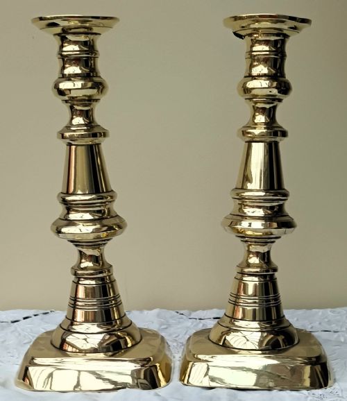 Pair of Antique English Victorian Brass Candlesticks