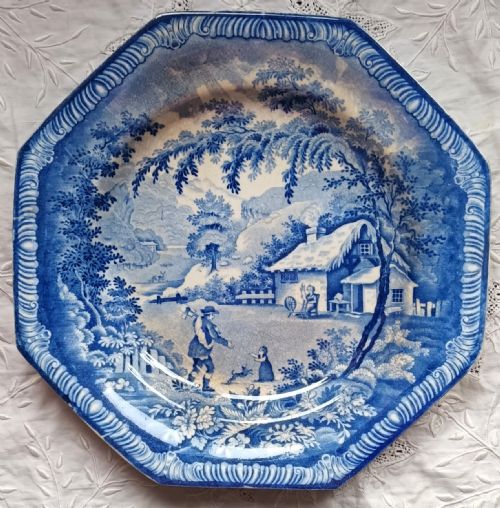 Georgian Blue and White Transfer "Returning Woodman" Plate ~ Brameld & Co.