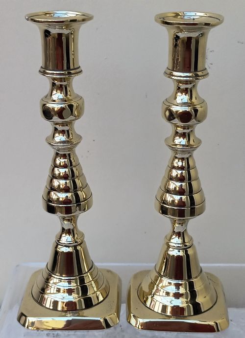 Pair of Antique English Victorian Brass Candlesticks