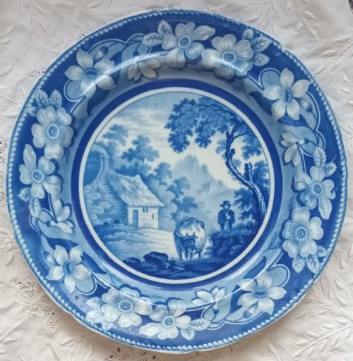 Antique English Georgian Blue and White Transfer Plate "The Cowman"