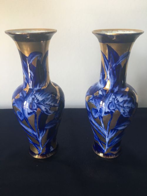 Pair of Phoenix Ware Blue & Gold Vases by Thomas Forester 1891-1912