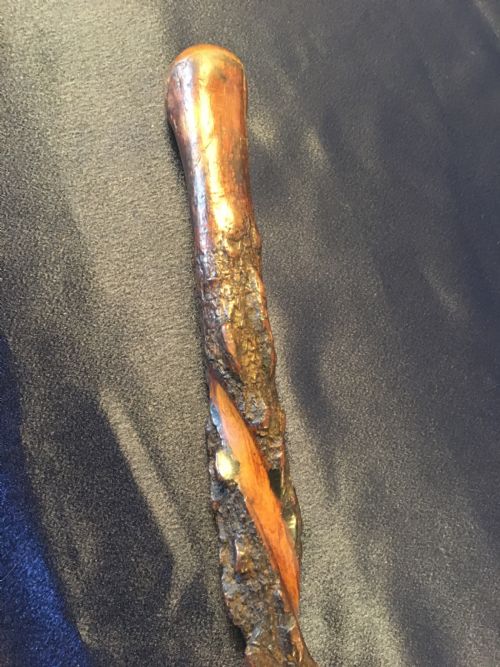 Mid 19thc Irish Blackthorn Walking Stick, Spiral Carved