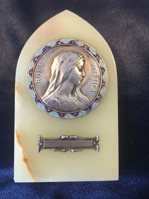 Late 19thc French Holy Plaque on Onyx Stand