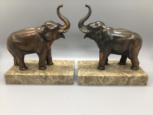 fig 1. Art Deco French spelter elephant bookends on marble bases c1930