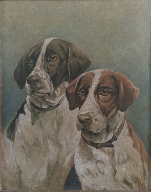 Edwardian  Oil on Panel Portrait of Two Hounds, C1910