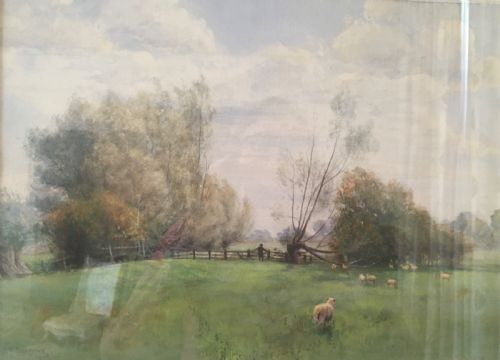 Early 20thc Watercolour of a Pastoral Scene Signed J H Burrows 1915