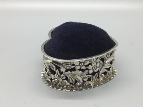 Victorian Silver Heart Shape Pin Cushion Birmingham 1892 Deakin&francis