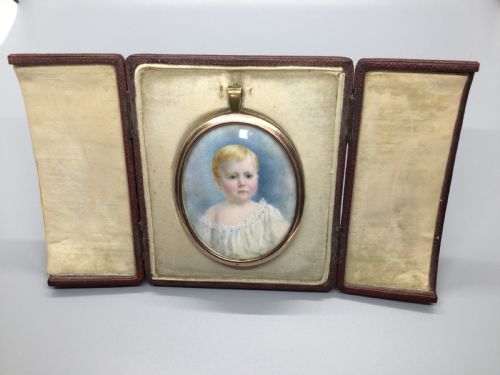 Edwardian Watercolour Miniature on Ivory by Eleanor M Ross C1900