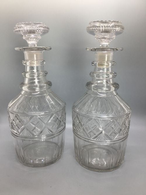 Late Regency Pair of Cut Lead Crystal Decanters C1830