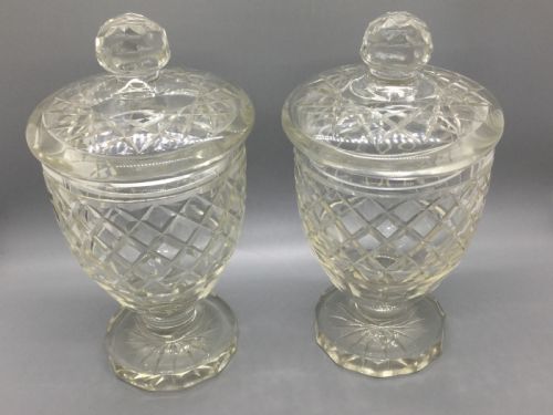 Edwardian Pair of Cut Lead Crystal Bonbonniere Vases C1910