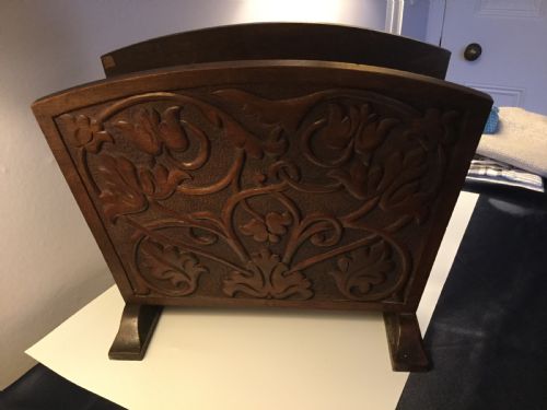 Late 19thc Arts & Crafts Carved Oak Magazine Rack C1870