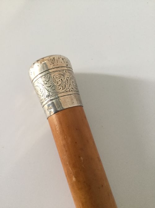 Victorian Silver and Malacca Walking Stick Cane London 1887