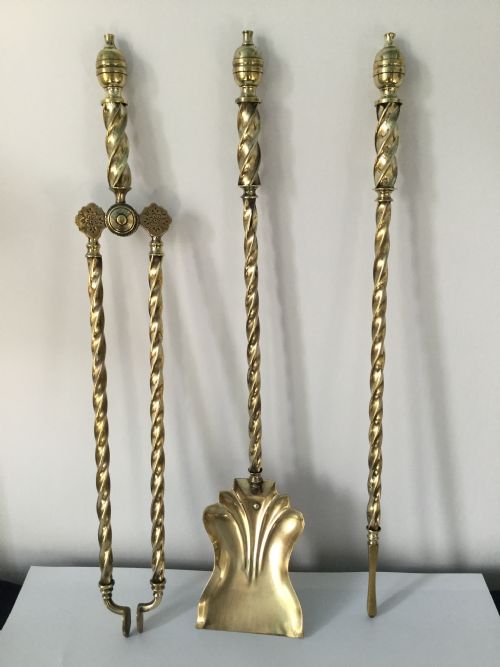 Early Victorian Set of Brass Spiral Fire Irons C1860