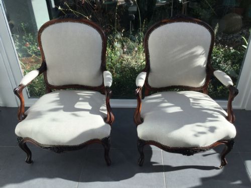 Pair of French  Rosewood Armchair Fauteuils C1870